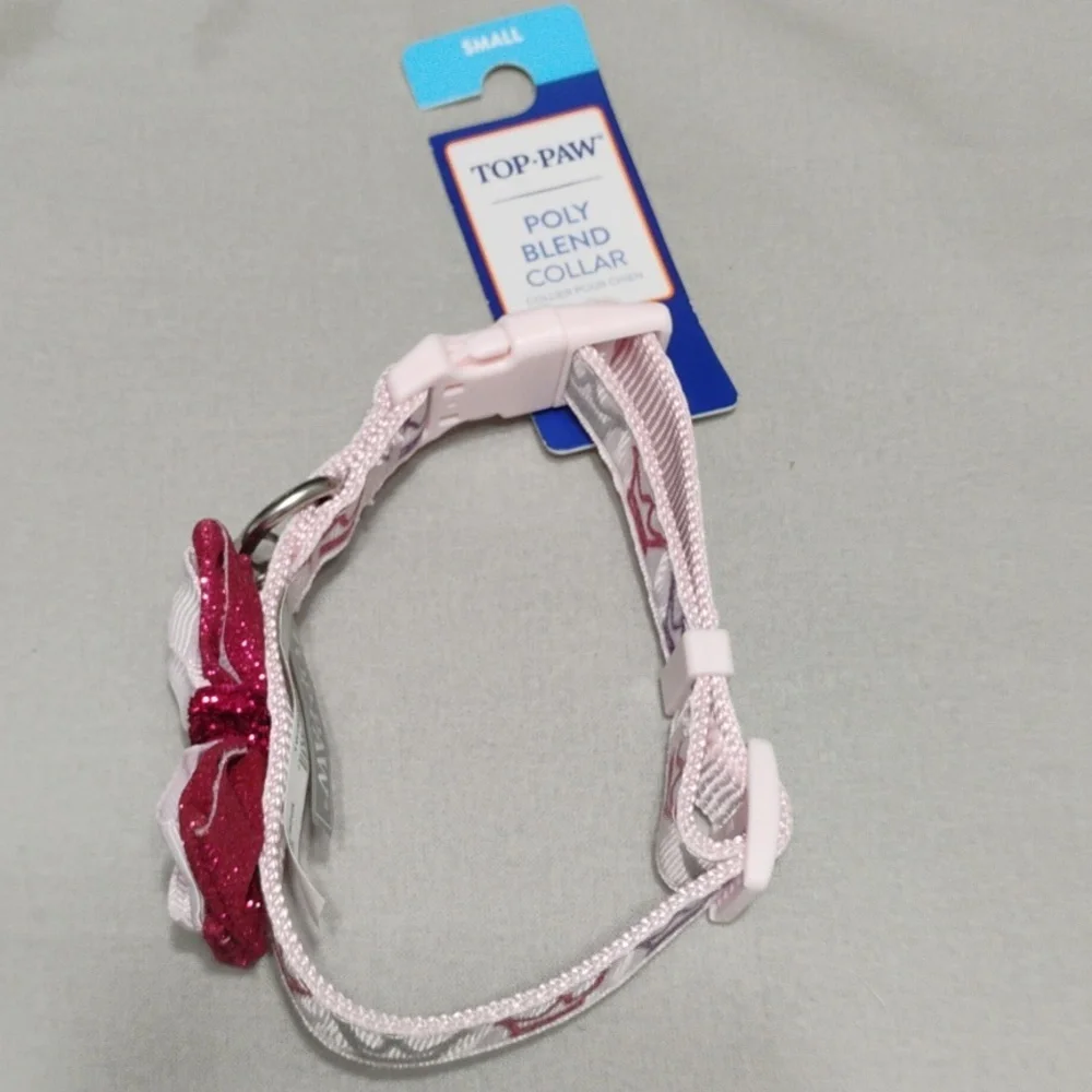 New! Top Paw Pink and Burgundy Pink With Glitter Bow Tie Collar Size Small